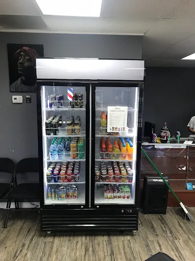 Cold drink cooler for clients at BarberStarz Barbershop Clinton and Chestnut