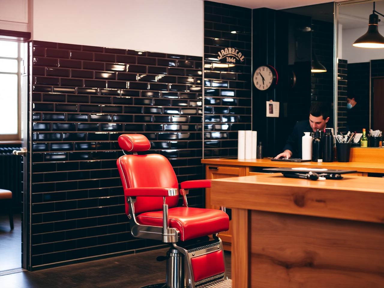 BarberStarz Barbershop Tulare and Chestnut styling station detail
